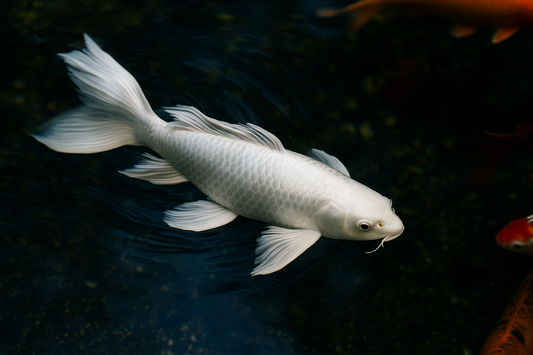 Longfin Platinum Ogon Butterfly Koi